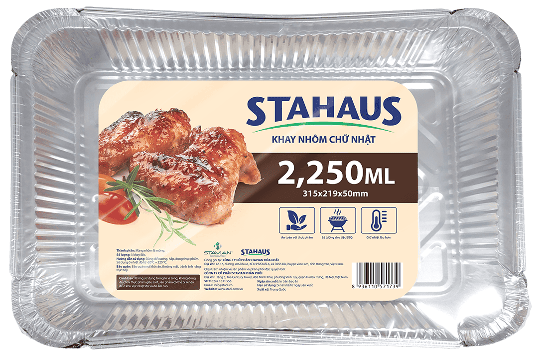Khay nhôm chữ nhật Stahaus 2250ml (3 cái/gói)